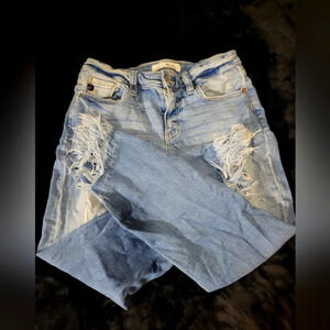 KanCan - Distressed, Frayed Ankle Jeans - Size 7/27 - Light Wash